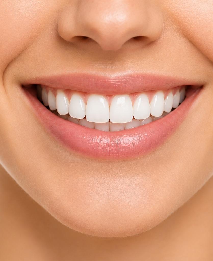 A patient's reference smile photo pinned to the design table